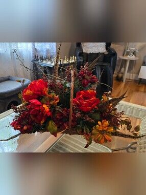26" Fall Faux Flowers in Wicker Basket